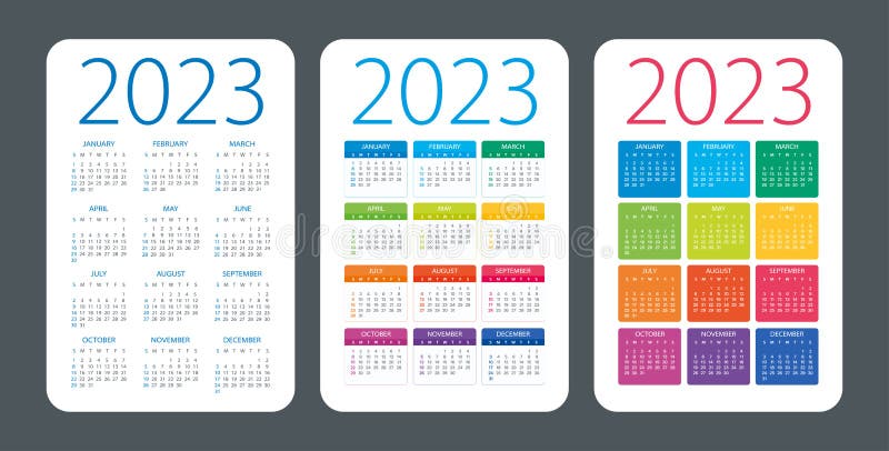 Calendar Set 2023 Year Vector Illustration Week Starts On Sunday