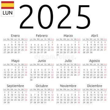 Calendar 2025 Spanish Monday Stock Vector Illustration Of Readable 