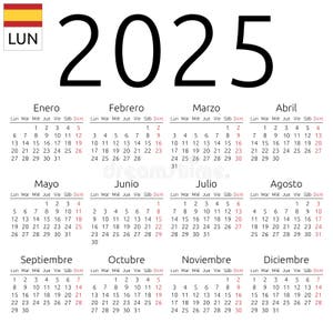 Calendar 2025 Spanish Monday Stock Vector Illustration Of Readable 