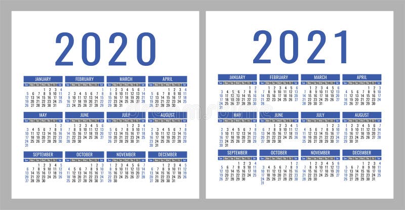 Calendar 2020 2021 Square Vector Calender Design Template English Colorful Set Week Starts On Sunday New Year Stock Vector Illustration Of White Square 153778454
