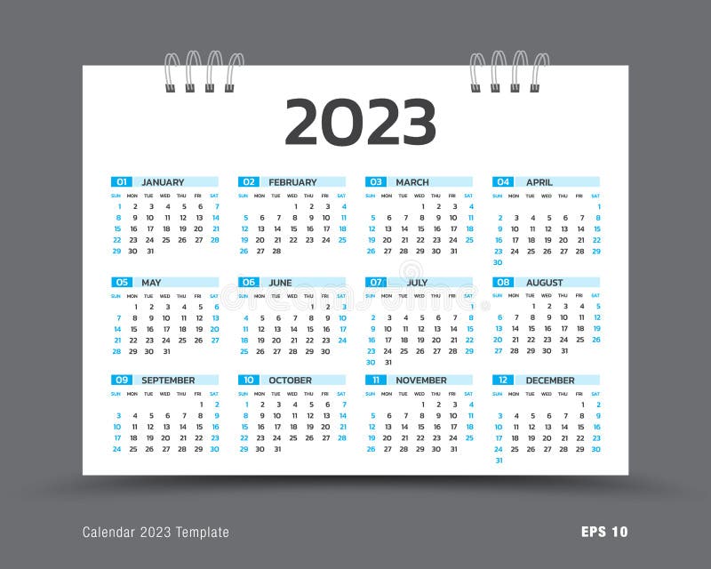 Calendar 2023 Template Vector 12 Months Yearly Calendar Set In 2021