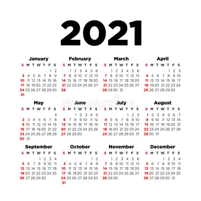 2021 Calendar template stock vector. Illustration of black - 190328634