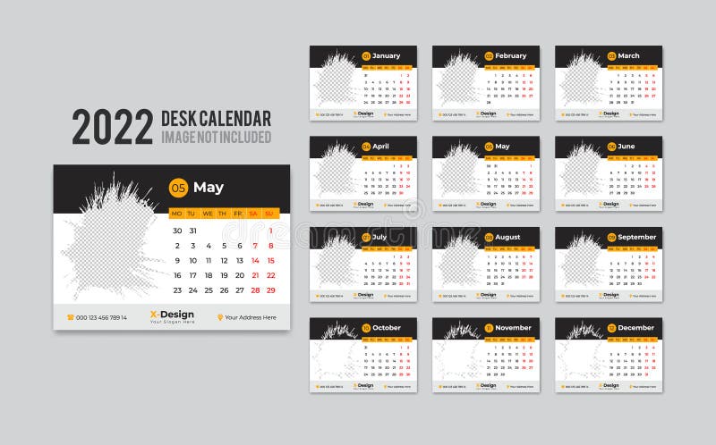 Print Ready Desk Calendar Template For 2022 Year, Desktop Monthly Office Calendar , Week Starts On Monday, Yearly Planner Stock Vector - Illustration Of Portrait, Annual: 230931465