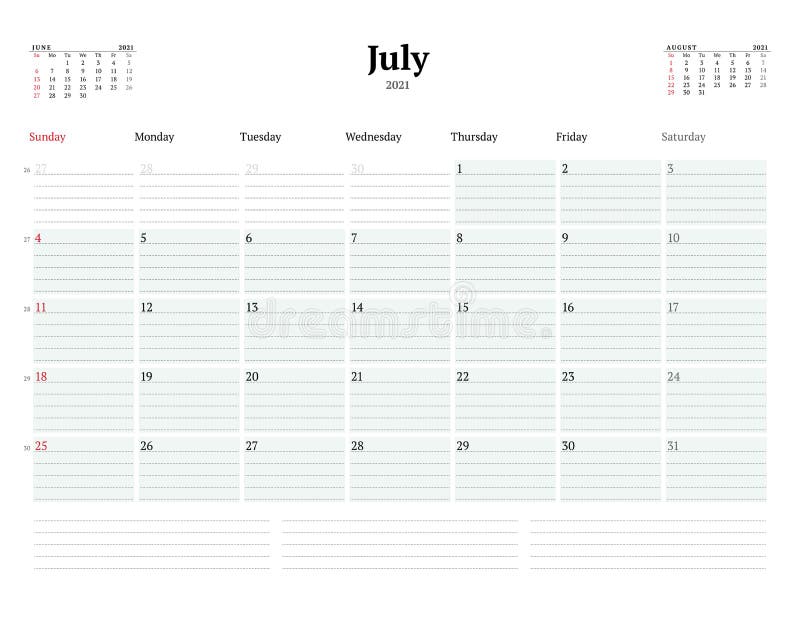 Calendar Template For July 2021. Business Monthly Planner
