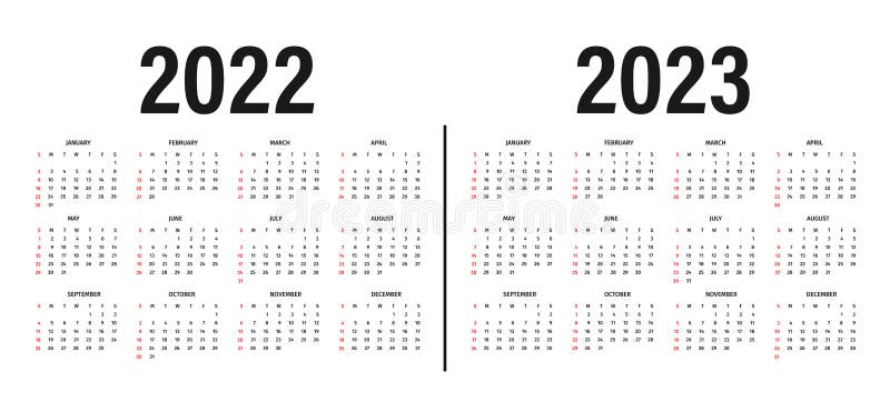 Calendar 2022 And 2023 Template. Calendar Layout In Black And White Colors. Week Starts On Sunday. Modern 2022 And 2023 Calendar Stock Vector - Illustration Of Calendar, Office: 227680513