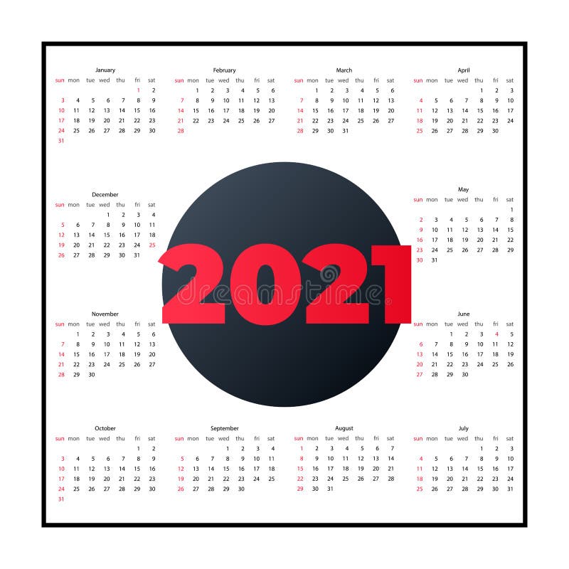 Calendar 2021 Template Layout 12 Months Yearly Calendar Set In 2021