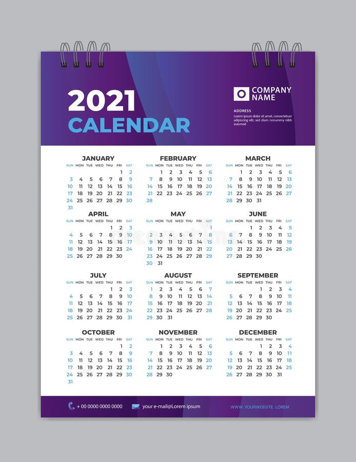 Calendar 2021 Template Layout, Poster, Wall Calendar 2021, Business