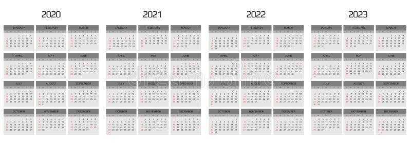 Calendar 2020 2021 2022 2023 Template 12 Months Include Holiday