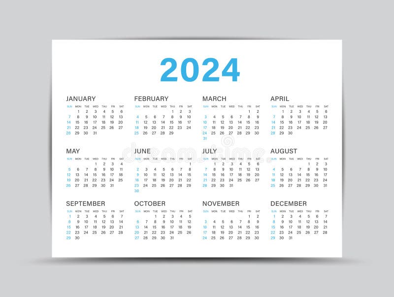 Calendar 2024 Template 12 Months Yearly Calendar Set in 2024, Planner