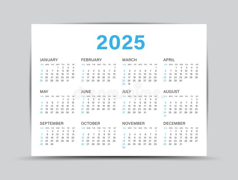 Calendar 2025 2026 2027 2028 Years Set Stock Vector Illustration