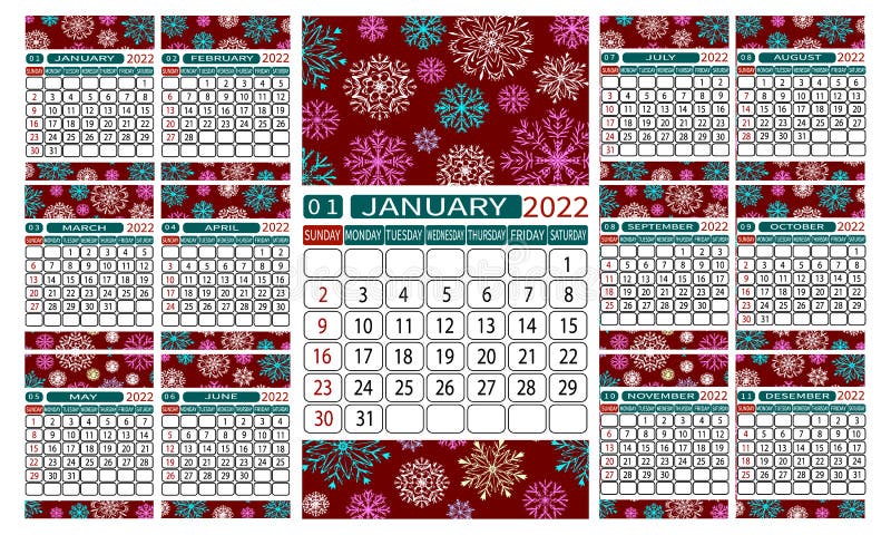 Tcc Calendar 2022 Calendar Template For The New Year 2022. Stock Vector - Illustration Of  Poster, Festival: 233942385