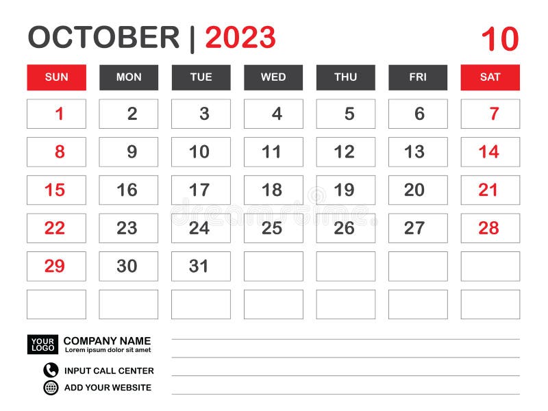 Calendar 2023 Template, October 2023 Layout, Desk Calendar 2023 Year