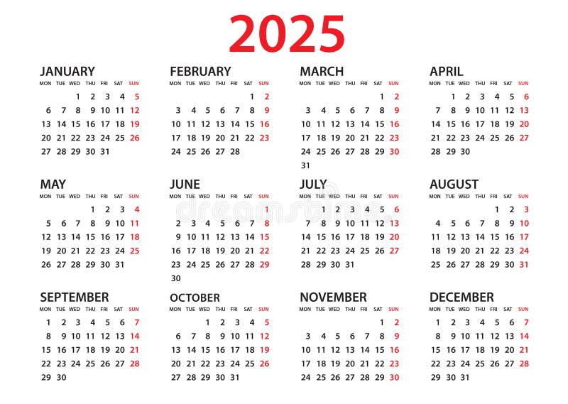 Calendar 2025 Template Vector, Simple Minimal Design, Planner 2025 Year ...