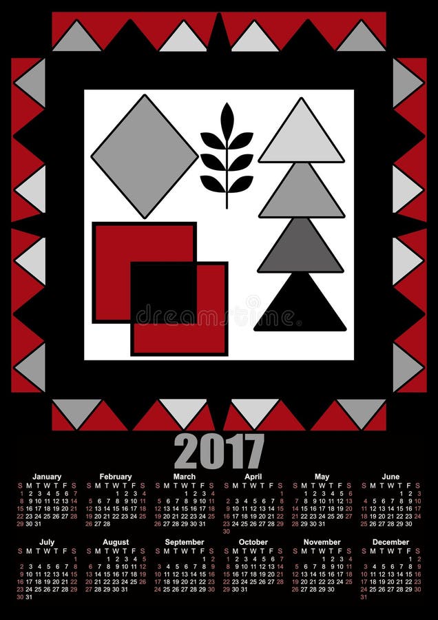 Calendar 2017 Template with Retro Scandinavian Illustration Patchwork Calendar 2017 Template with Retro Scandinavian Illustration Patchwork