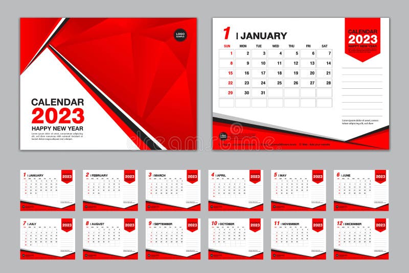 Calendar 2023 Template Set Vector Week Starts Sunday Set Of 12 Month