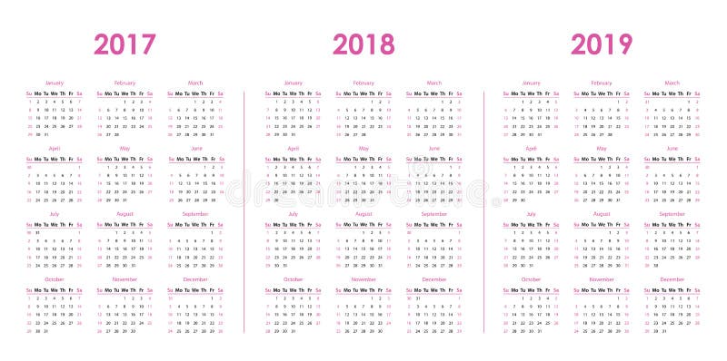 Calendar for 2017, 2018, 2019 Stock - Illustration clean: 95960121