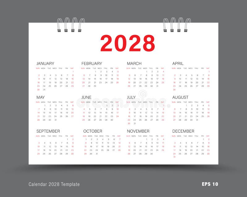 Calendar 2028 Template Vector Set Of 12 Calendar In 2028 Wall