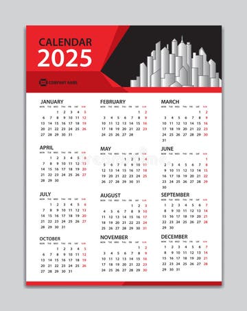 Calendar 2025 Template Wall Calendar 2025 Year Desk Calendar 2025 Design Week Start On Monday