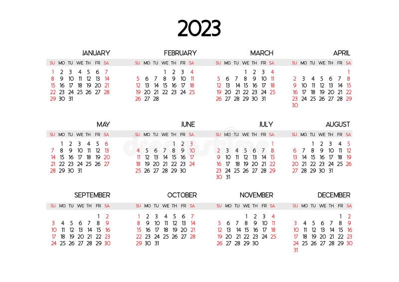 Calendar Template for the Year 2023. the Beginning of the Week is
