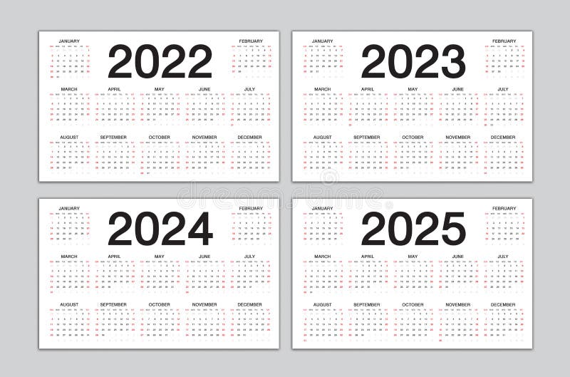 Calendar 2022 2023 2024 2025 Year Template Simple Desk Calendar