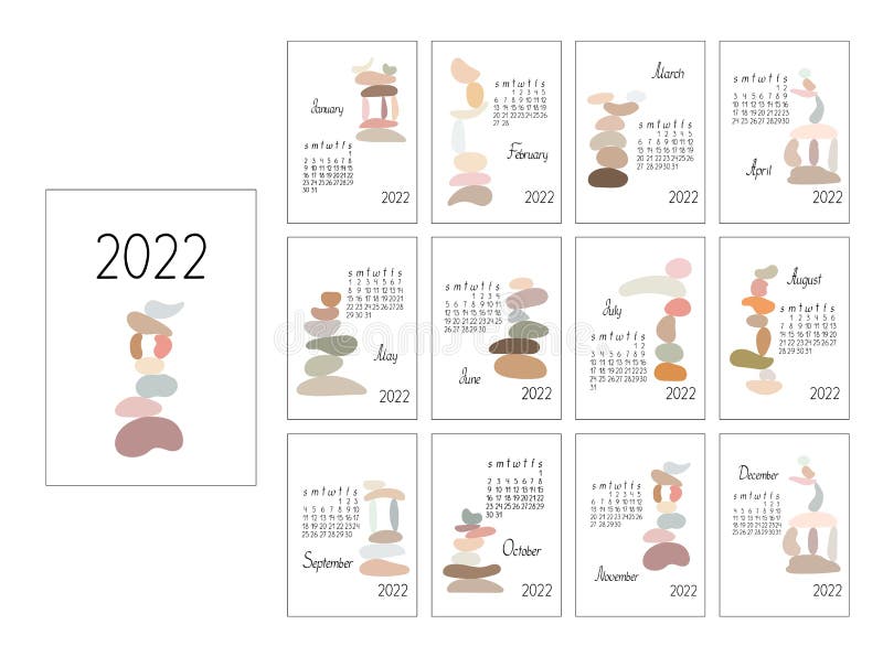 Calendar Template Year 2022 Zen Stones Abstract Vector Boho Illustration In Simple Minimalist Style Stock Vector Illustration Of Calendar Desktop 220559307