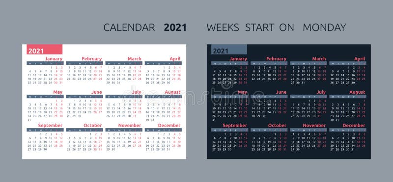 2021 Calendar Template 2021 Yearly Minimalistic Calendar 12 Months Yearly Calendar 2021 Week Starts On Monday Stock Vector Illustration Of Diary Business 200522996 december 2021 calendar start on monday