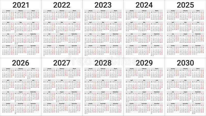 English Modern Classic Calendar 2020 2021 2022 Vector Stock Vector