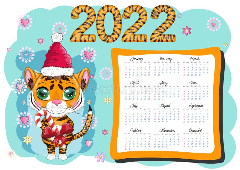 Free 2022 Cartoon Calendar Calendar 2022. Tiger - A Symbol Of The New Year, Cartoon Tiger. Chinese  Horoscope Calendar, Horizontal A4 Format Stock Illustration - Illustration  Of Organizer, Schedule: 225342434