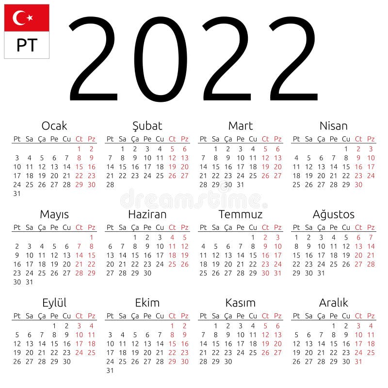 Cu Calendar 2022 Calendar 2022, Turkish, Monday Stock Vector - Illustration Of Business,  Layout: 162127614