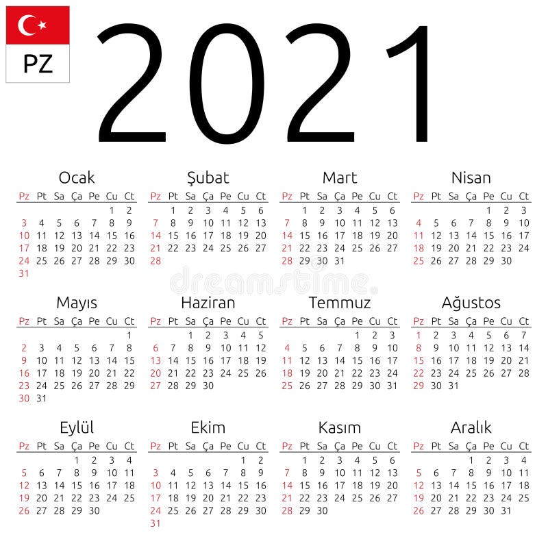 Calendar 2021 Turkish Sunday Stock Vector Illustration Of Simple Holidays 160171424