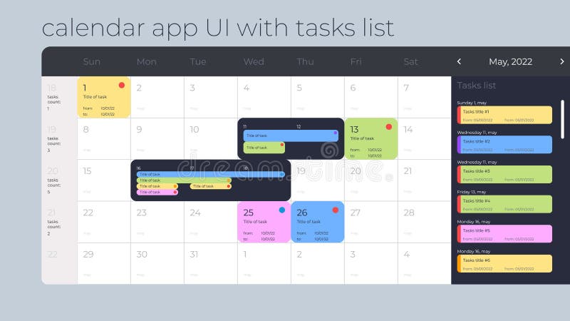 Calendar UI with Tasks List for Web or Application Stock Vector Calendar UI with Tasks List for Web or Application Stock Vector