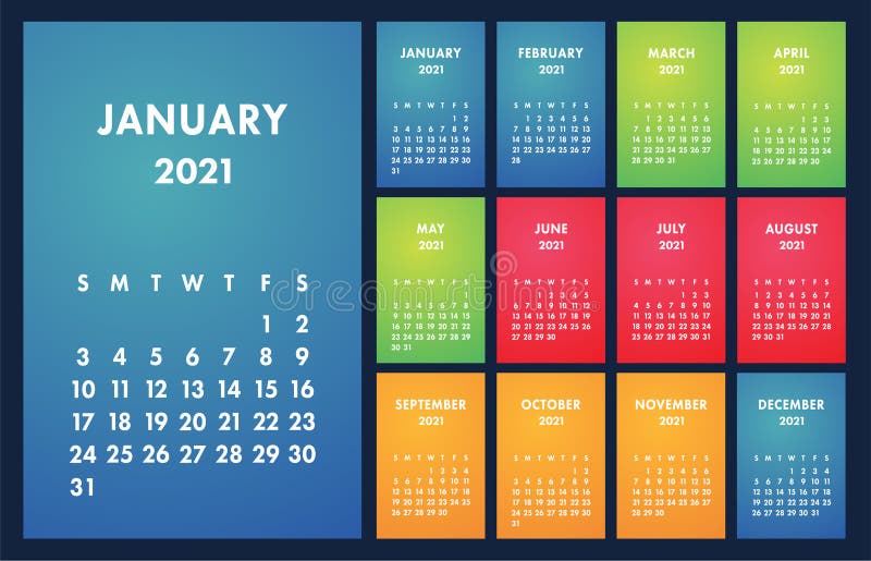 Calendar 2021 Year. Vector Pocket Or Wall Calender ...