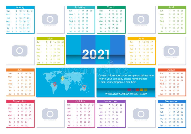 Calendar 2021 Vector Flat Design Template vector illustration