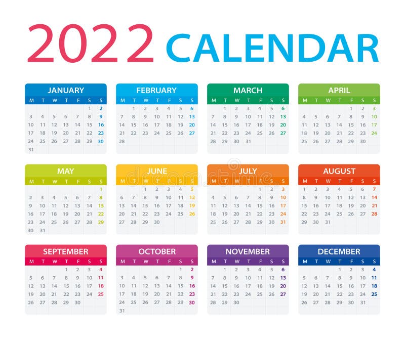 2022 Calendar Vector Illustrationmonday To Sunday Stock Vector