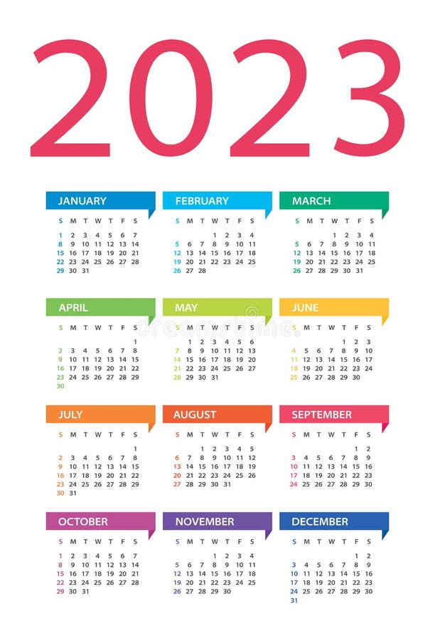 2023 calendar - vector Illustration. Week starts on Sunday stock illustration