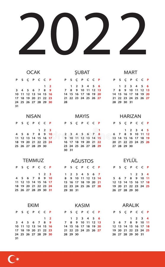 2022 Calendar - Vector Template Graphic Illustration - Turkish Version. Translation: Calendar. Names Of Months. Names Of Days. Stock Vector - Illustration Of Design, June: 221305520