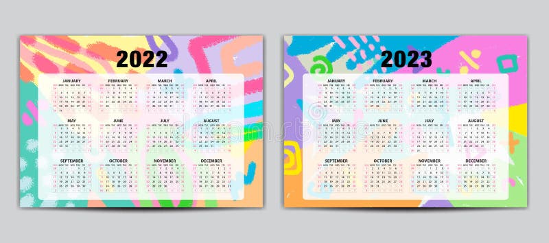 Calendar 2022 2023 Vector Template Lettering Calendar Memphis Style Backgrounds Gift Card Banner Poster Card And Printable Stock Vector Illustration Of 2022 Banner 159379361