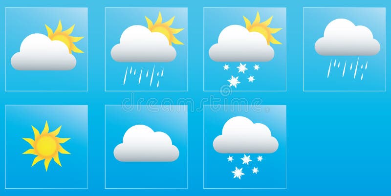 Calendario el clima pronóstico 7 días de una semana, iconos a insignias en.