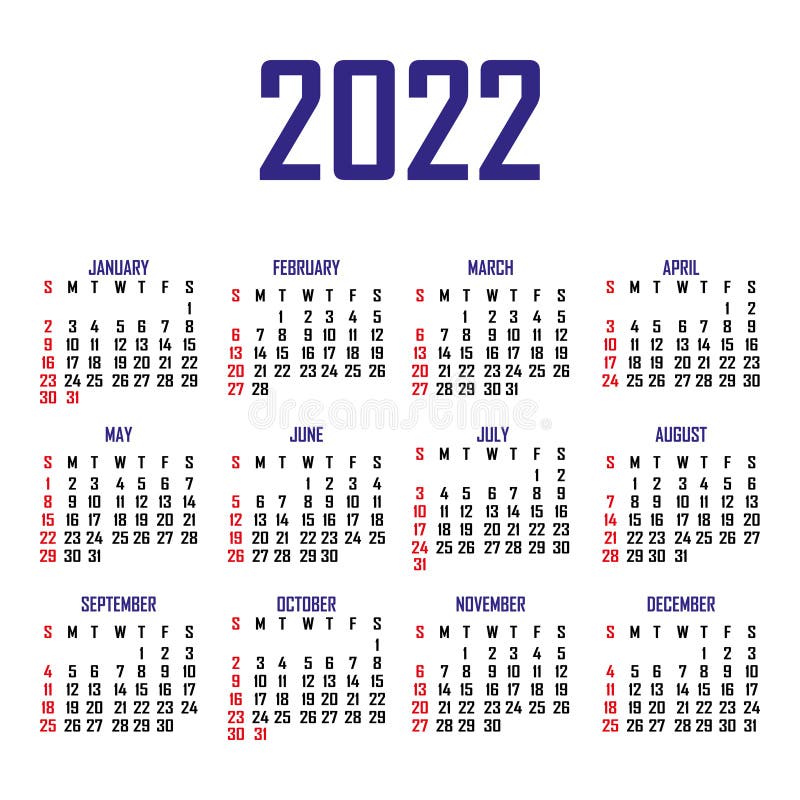 Calendar 2022. the Week Begins on Sunday. Simple Calendar Template