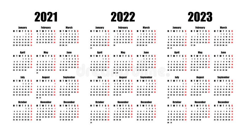 Victor Brouwerij niveau Calendar 2021, 2022 and 2023, Week Starts on Monday, Basic Business  Template Stock Vector - Illustration of grid, monday: 181951973