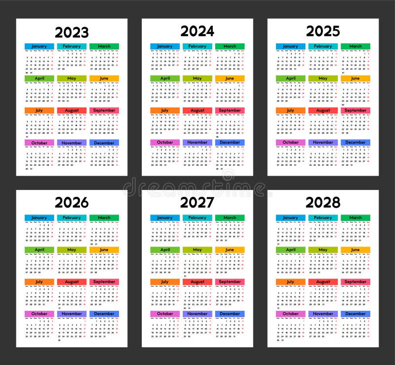 Calendar Week Starts Monday Basic Template Bright Multicolored Design Vector 253710864 