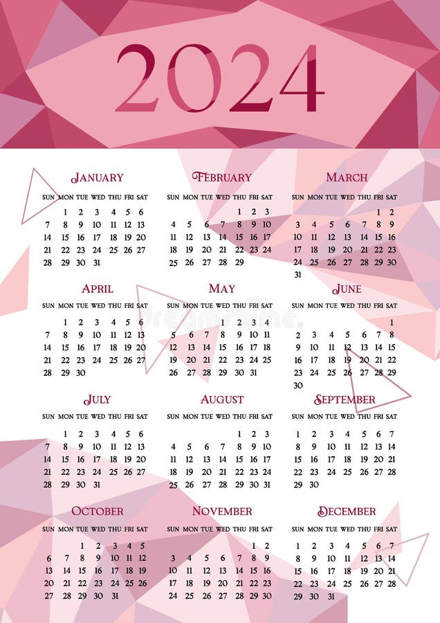 2024 Calendar. Week Starts on Sunday. Geometric Low Poly Design