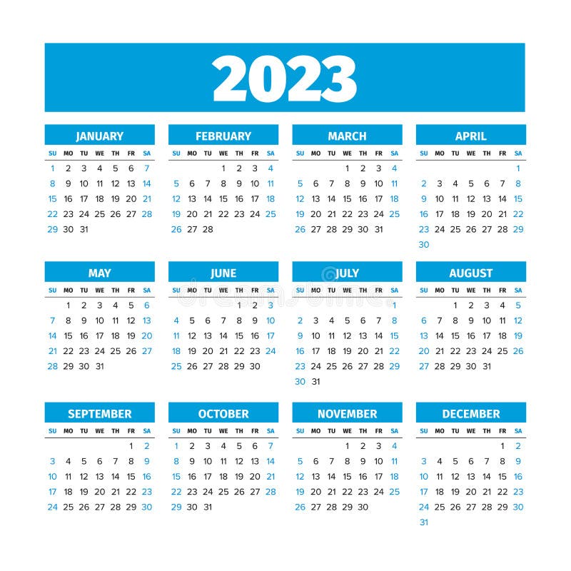 2023 Calendar With The Weeks Start On Sunday Stock Vector