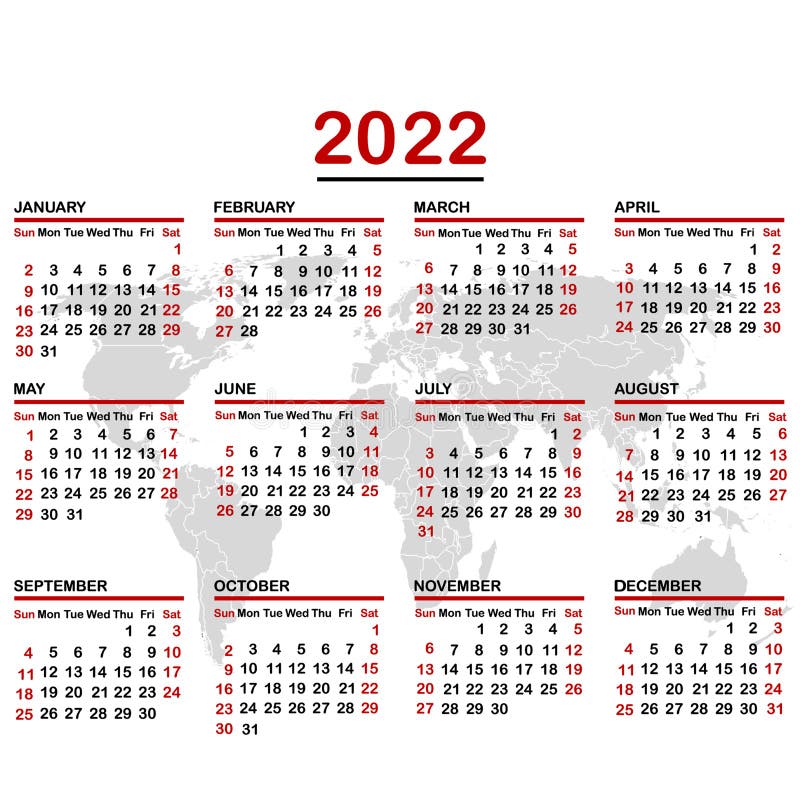 2022 Calendar With World Map Stock Vector Illustration Of Ocean Minimal 168116430