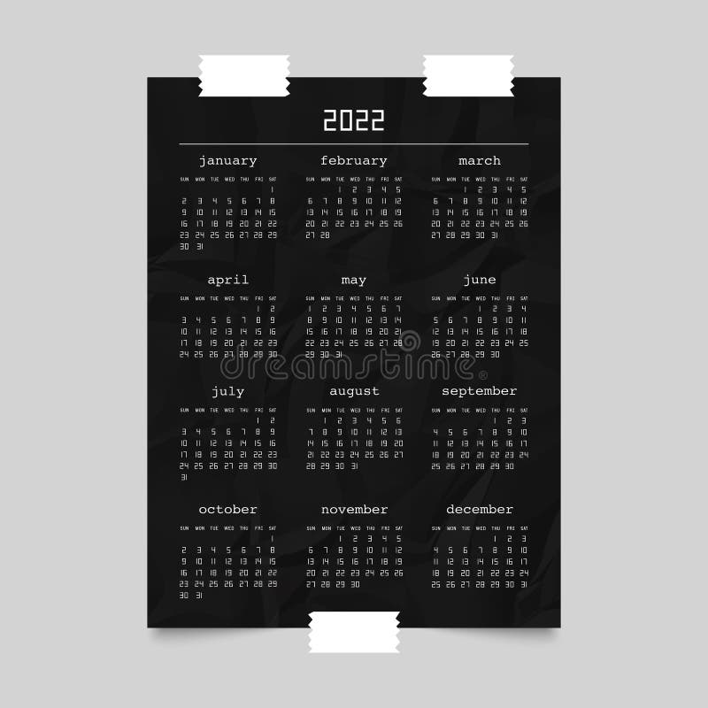 December 2022 Calendar Wallpaper Calendar For 2022 Year On Black Crumpled Paper Poster Mockup Stock Vector -  Illustration Of August, December: 232410562
