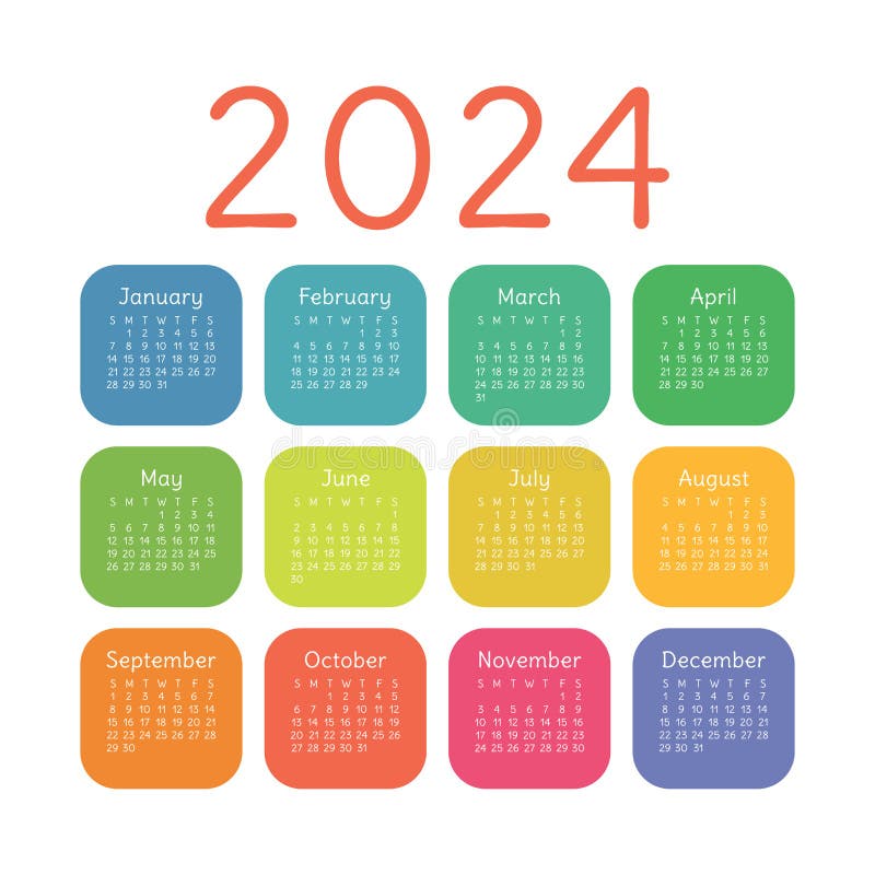 Calendar 2024. English Vector Square Wall or Pocket Calender Design