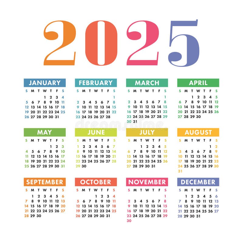 Calendar 2025, 2026, 2027, 2028 Years Set. Stock Vector - Illustration