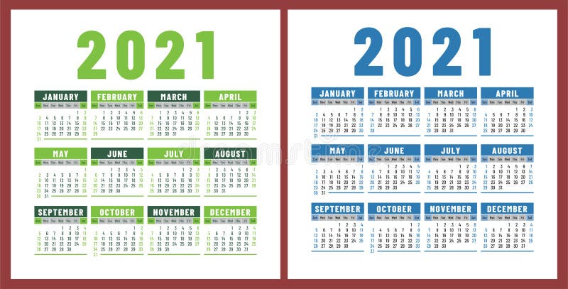 Calendar 2021 Year Set. Vector Pocket Or Wall Calender ...