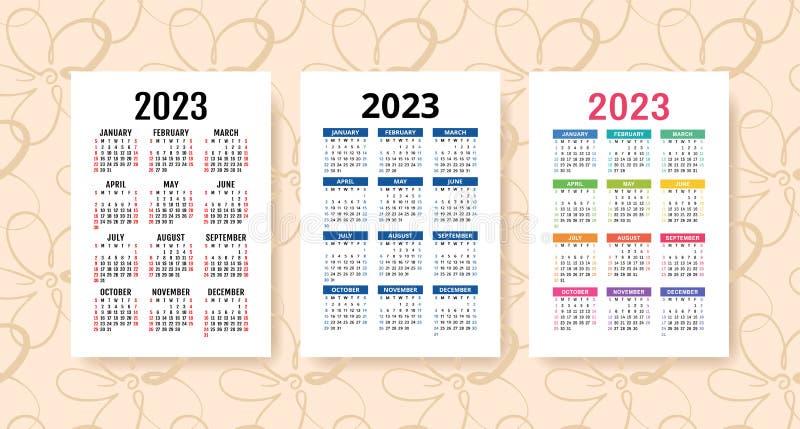 Calendar 2023 Year Set. Vector Template Collection. Graphic Design
