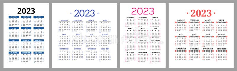 Calendar 2023 Year Set Vector Template Collection Ready Design Week